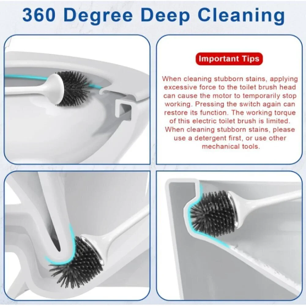 Electric Toilet Brush‎ Silicone Toilet Brush Toilet Bowl Brush and Holder Set